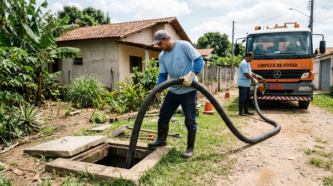Desentupimento de fossa residencial na Cidade Jardim, Bauru‑SP
