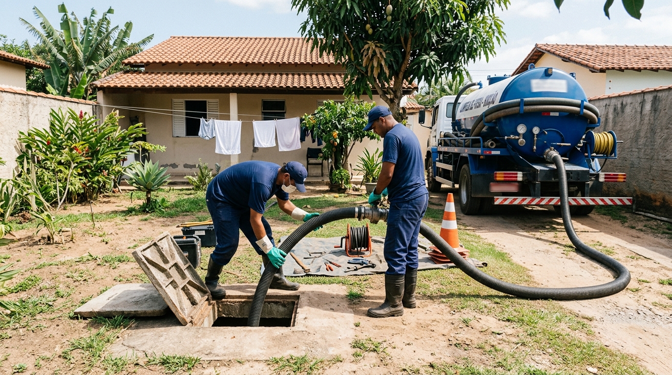 Desentupimento de fossa e sumidouro na Cidade Jardim, Bauru‑SP