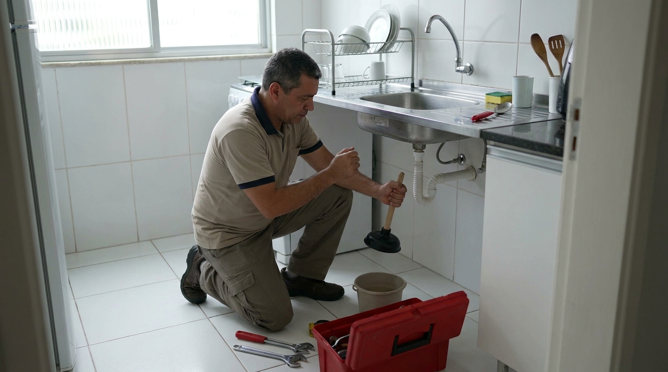 Desentupimento de pia residencial em Nossa Senhora de Pompeia, Santa Maria‑RS