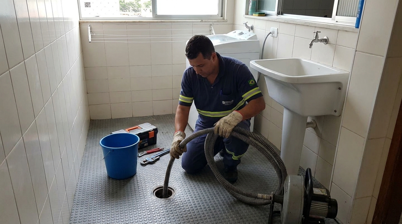 Desentupimento de ralo residencial no Parque Senhor do Bonfim, Taubaté‑SP